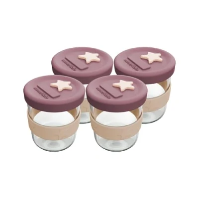 Image of Silicone &amp; Glass Baby Food Storage Containers 4PK 180ml Dusty Rose Sand
