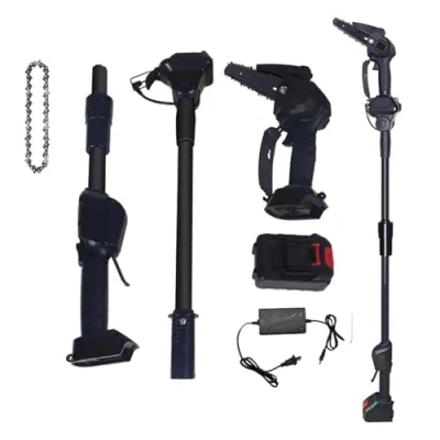 Image of GAFENO 2 in 1 Cordless Pole Saw, Mini Chainsaw, Telescopic Long Reach Pruner, 24V Li Ion Battery Powered 2.0AH Electric High Branch Saw 8cm Cutting Diameter for Tree Trimming(1.7M)