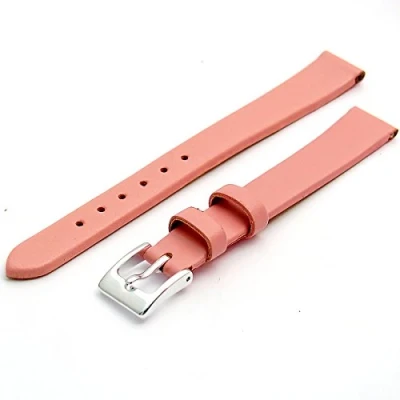 Image of Fine Calf Leather Watch Strap Band 14mm Pink with Chrome (Silver Colour) Buckle. Free Spring Bars (Watch Pins)