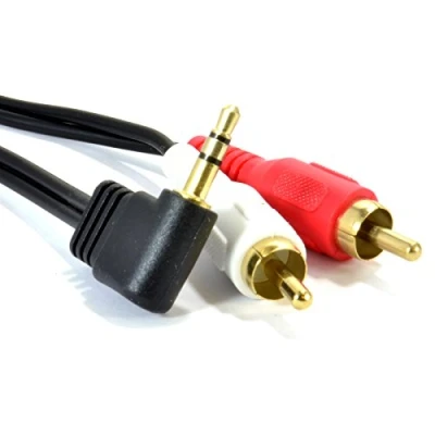 Image of kenable Right Angle 3.5mm Stereo Jack to 2 RCA Phono Plugs Cable Gold 1m