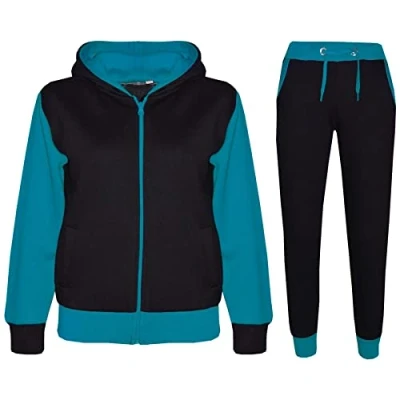 Image of A2Z 4 Kids Girls Boys Tracksuit Plain Camouflage Contrast Fleece Hooded Top With Bottom Joggers Suit T.S 101 Turquoise 5 6.