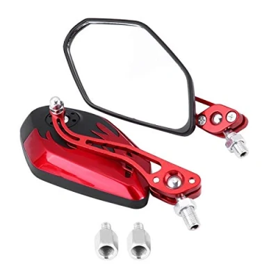 Image of Motorcycle Rear View Mirrors, 1 Pair of Scooter Aluminum Flame Pattern Side Alloy Mirrors for M8M10 Universal Motorcycle(Red)