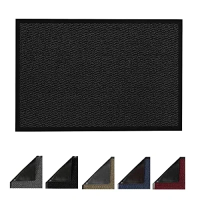Image of JKZ RUG AND DOORMATS Door Mats Non slip Barrier Mat Indoor/Outdoor Kitchen Heavy Duty Material Rubber Backed Super Absorbent Small Large Rugs (90 x 150 cm, Charcoal Black)