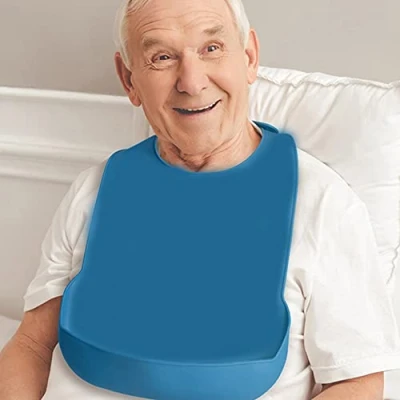 Image of JINJIASUYISU Adult Bib Waterproof Clothing Protector Washable Silicone Reusable Protectors for Elderly Women fit The Elderly,Patient