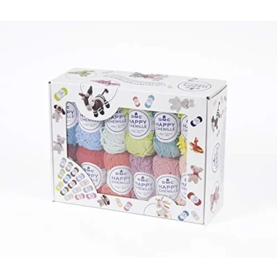 Image of DMC Happy Chenille Yarn Pack for Knitting and Crocheting Amigurumis Box of 25 Balls Colours Velvet Effect Certified According to Oeko Tex Standard 100
