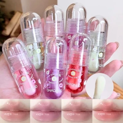 Image of 3 Pcs Hydrating Lip Oil Set, Cute Fruit Flavored Plumping Oil, Long Lasting Glow Balm Care, Transparent Moisturizing Gloss for Kids and Teens, Kid Friendly, Party Gift(B)