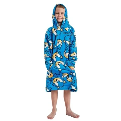 Image of Sonic the Hedgehog Personalised Boys Oversized Fleece Hoodie Hoody Sweatshirt (Personalised, Hedgehog)