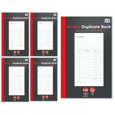 Image of 5 x Full Size Invoice Duplicate Book 80 Pages Numbered A5 Business Home Office