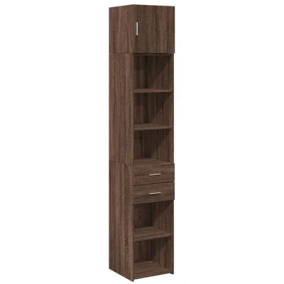Image of vidaXL Slim Storage Cabinet Brown Oak Engineered Wood Sideboard Space Saving Vertical Unit for Living Room, Office, Bedroom 40x42.5x225 cm