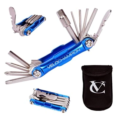 Image of VeloChampion 14 in 1 Blue Multifunctional Bike Repair Cycling Multitool with Storage Case. Compact, Portable and Built to Last