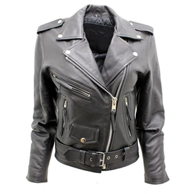 Image of Infinity Women&#039;s Stylish Brando Black Leather Biker Jacket 24