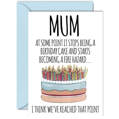 Image of Funny Birthday Cards for Mum Fire Hazard Joke Rude Card from Son Daughter, Humour 40th 50th 60th 70th 80th Bday A5 Mummy Mama Greeting