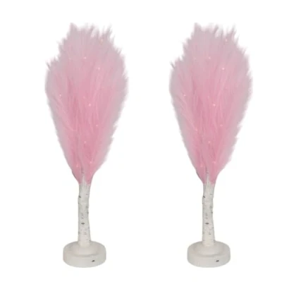 Image of SHATCHI 2Pcs 70cm Pink Feather Tree Table Lamp Warm White LEDs Lighted Pampas Battery Operated Decorative Night Light for Christmas, Home, Events, Holiday Decorations
