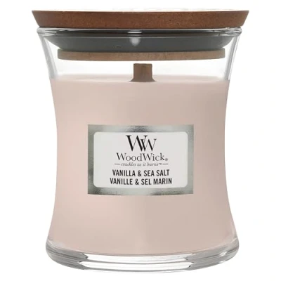 Image of WoodWick Mini Hourglass Scented Candle with Crackling Wick Vanilla &amp; Sea Salt Up to 20 Hours Burn Time