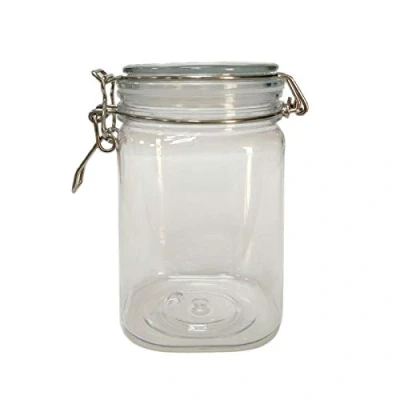 Image of YFairy Storage Jar, 1250ML, Plastic, Square, Clip Top, Jar With Airtight Seal Lid, Food Container, Tableware Preserving, Kitchen Flour/Pasta/Spice Organizer