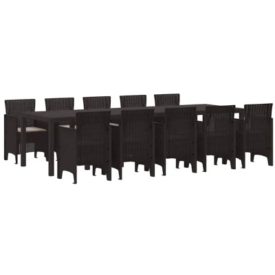 Image of vidaXL 11 Piece Garden Dining Set with Cushions Brown Poly Rattan