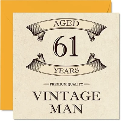 Image of Vintage 61st Birthday Cards for Men Aged 61 Years Fun Card Grandpa Dad Husband Boyfriend Uncle Brother Grandad, 145mm x Greeting Cards,