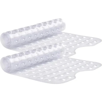 Image of Oxford Homeware Shower Bath Mat Non Slip Anti Mould Clear 70x38 cm 2 Pack for Bathtub and Bathroom with Drain Holes Strong Suction Cups Machine Washable Mats