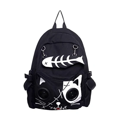 Image of Banned Cat Fish Bone Backpack With Speakers (Black/White)