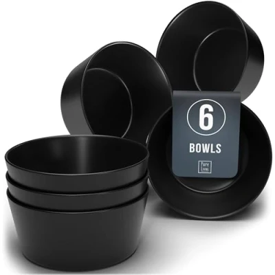 Image of Manhattan 6 Piece Cereal Bowl Set in Matte Black Premium Stoneware, Dishwasher and Microwave Safe Stylish Cereal, Salad Soup Pure Living Tableware Urban Line