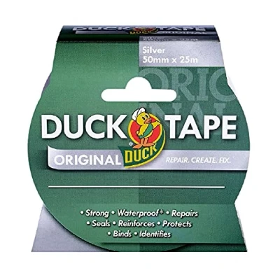 Image of Duck tape original Silver, 50mm x 25m. The high strength waterproof gaffer and duct adhesive cloth repair
