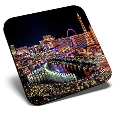 Image of Great Single Coaster Square Las Vegas Strip Night Scene Glossy Quality Coasters Tabletop Protection for Any Table Type #2797