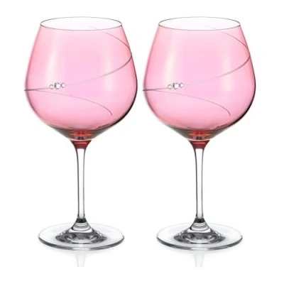 Image of DIAMANTE Swarovski Pink Gin Copa Glasses Pair with &#039;Pink Silhouette’ Coloured Crystals