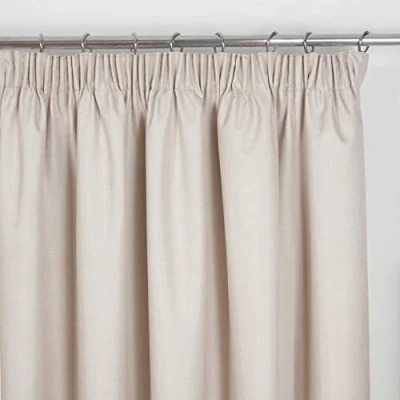 Image of Sundour Eclipse Blackout Pencil Pleat Curtains Natural Beige 46x54 Fully Lined Curtain Taped Top