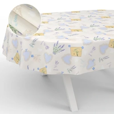 Image of ANRO Oilcloth Tablecloth, Washable, Oilcloth, Garden Outdoor, Indoor, Oval, 180 x 140 cm, Cut Edge, Lavender