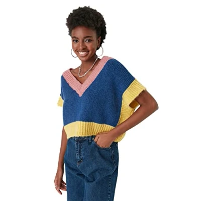 Image of Trendyol Women Regular fit Basic V Neck Knitwear Sweater Navy Blue