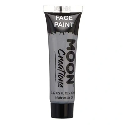 Image of Moon Creations Face &amp; Body Paint Tubes Grey 12ml Ready to Use No Flake Cruelty Free, Made in UK for Kids, Adults, Fancy Dress, Festivals, Halloween More