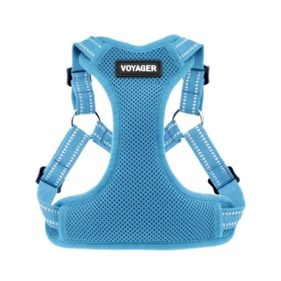 Image of Best Pet Supplies Voyager Adjustable Dog Harness with Reflective Stripes for Walking, Jogging, Heavy Duty Full Body No Pull Vest Leash D Ring, Breathable All Weather (Baby Blue), S