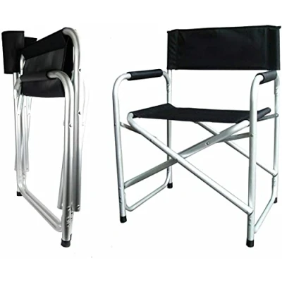 Image of Hyfive® Black Aluminium Directors Folding Chair With Arm Rest Camping, Fishing,Garden