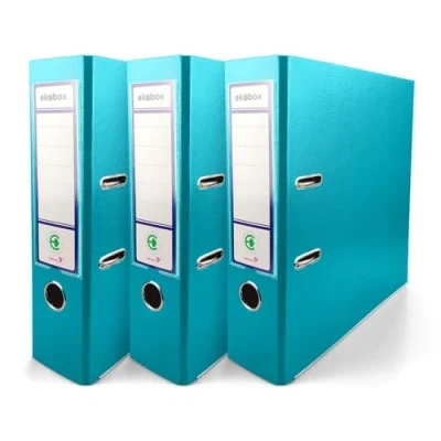 Image of Netuno 3X Folder Lever Arch Folders Turquoise 2 Ring Binder Ekobox Organiser 8 cm 3,15 inch A4 Wide Cardboard for Office Shelf Desk