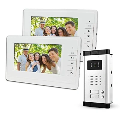 Image of LIBO 7&quot; Wired Video Doorbell Door Phone System 2 Monitors with 1 IR Camera, Two Call Buttons, Night Vision, 800x480 High Resolution, Can Control Housed for Multi Apartment/Families