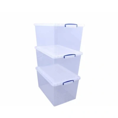 Image of Really Useful Plastic Nestable Storage Box 83 Litre Clear (Pack of 3)