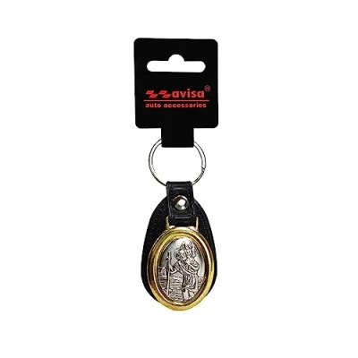Image of Avisa Stainless steel key chain and Leather &#039;St.Christopher&#039; (silver)