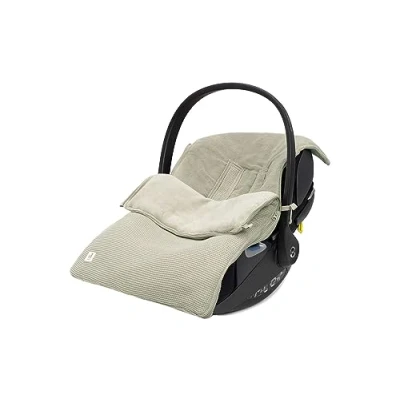 Image of Jollein Footmuff Basic Knit Olive green For Baby Car Seat Group 0+ and Stroller 3 Point 5 Belt Knitted pattern fleece lining