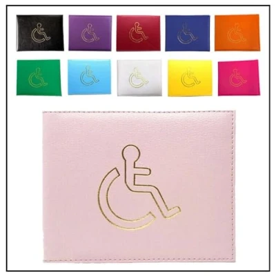 Image of AlezyB 1x Light Pink Disabled Badge Holder, PU Leather Wallet Protector Parking Permit Cover Holder