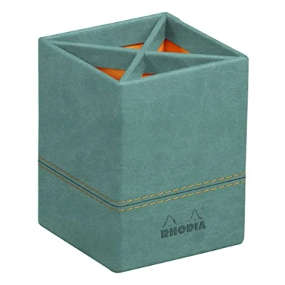 Image of RHODIA 194533C Water Pencil Pot 8x8x11 cm Orange Saddle Stitching Faux Leather Exterior Home Office Collection Rhodiarama Organization &amp; Design Storage