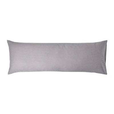 Image of HOMESCAPES Grey Pure Egyptian Cotton Body Pillowcase 330 TC 500 Thread Count Percale Equivalent Satin Stripe Long Pillow Case for Nursing Pregnancy and Elderly Support