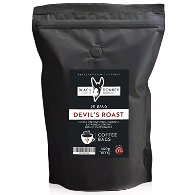 Image of Devil&#039;s Roast Extra Strong Highly Caffeinated Bold Coffee 50 Bags Premium Robusta by Black Donkey Roasters