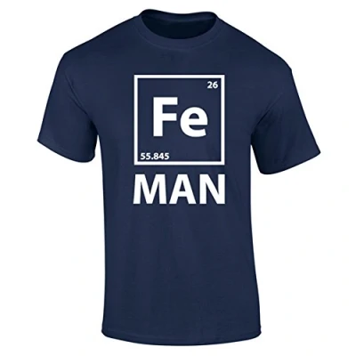 Image of Mens Fe Man Science Iron Symbols Gym Novelty Funny T Shirt Navy Blue (M)