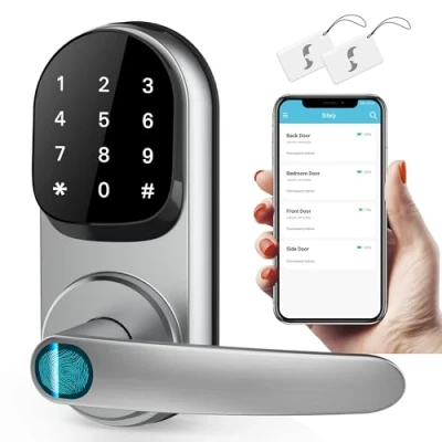 Image of Sifely Smart Lock, Keyless Entry Door Lock with Keypad, Front Door, Fingerprint Handle, Digital Keypad (Silver)