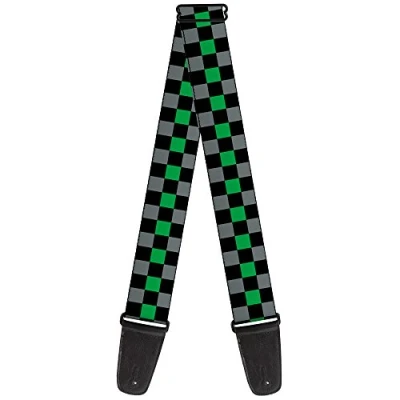 Image of Buckle Down GS W30382 &quot;Checker Black/Gray/1 Green&quot; Guitar Strap