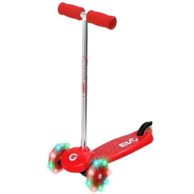 Image of EVO Light up Move &#039;N&#039; Groove Childrens Scooter 3 Wheeled Tri Tilt To Turn Toddler With Wheels Kids Push Aged 2 5 (Light Wheels, Red)