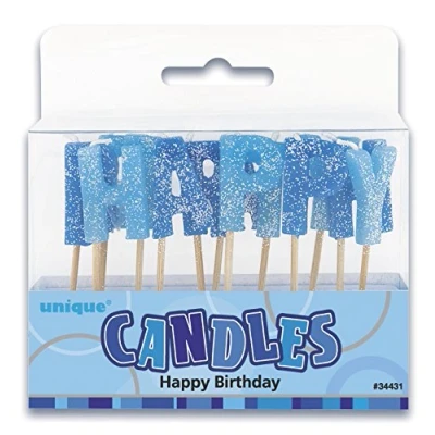 Image of Unique Party 34431 Glitz Blue Happy Birthday Candles, Set of 13