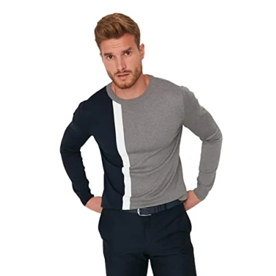 Image of Trendyol Man Regular fit Basic Crew Neck Knitwear Sweater Navy Blue