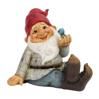 Image of Country Living Garden Gnome with Bird on Hand, Wood, Multicolor, One Size