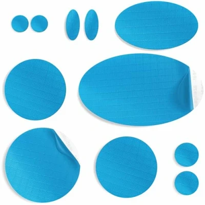 Image of aZengear Repair Patches for Down Jackets, Puffer Coats, Waterproof, Self Adhesive, Pre Cut, Tear Cold Heat Resistant Nylon Polyester Fabric, Fix Air Mattress, Inflatables, Tents (11 Pcs, Turquoise)